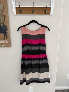 LOFT Sleeveless Striped Mini Dress in Pink, Hot Pink, Black, Gray, and Cream